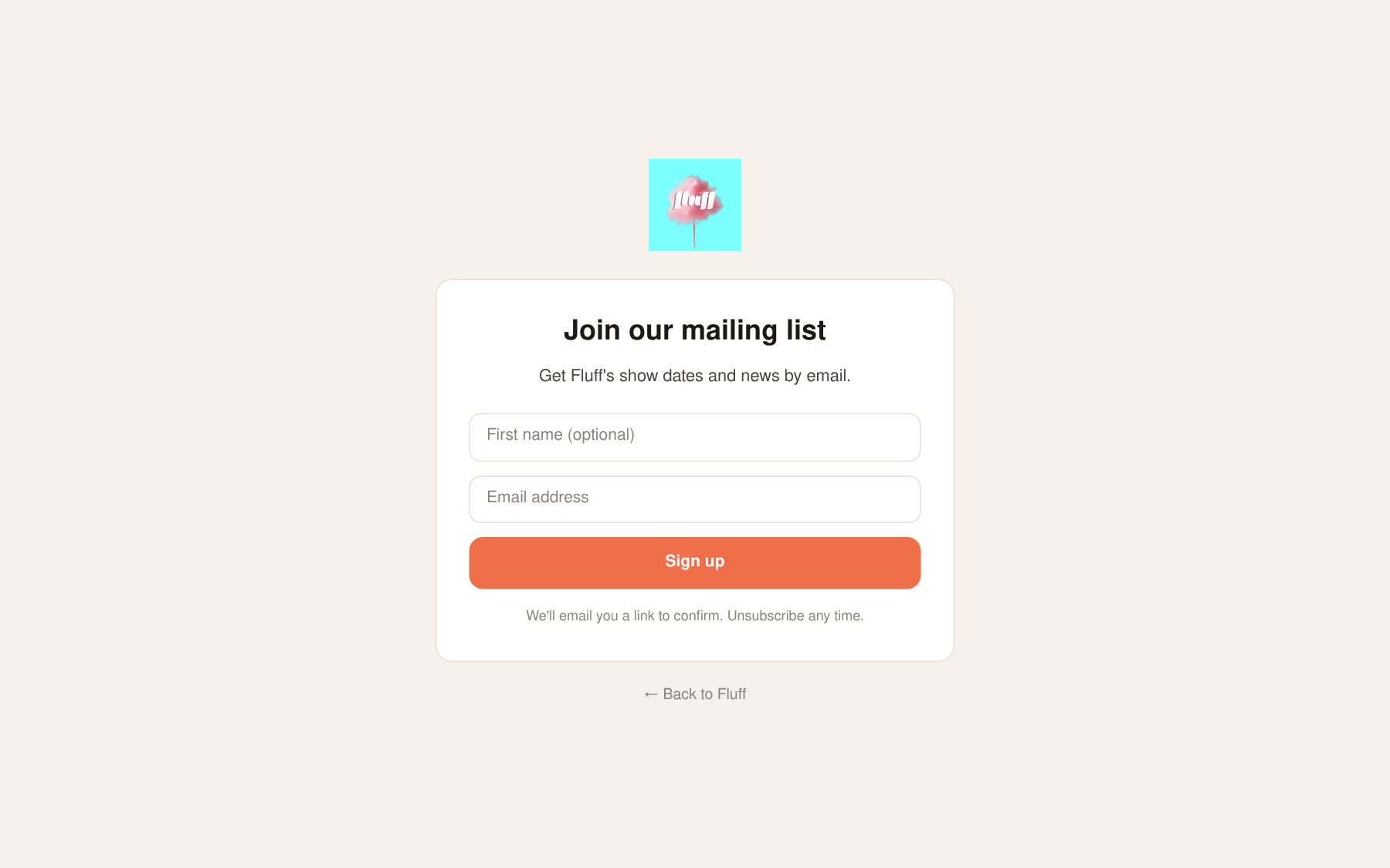 Screenshot: a team's newsletter sign-up page