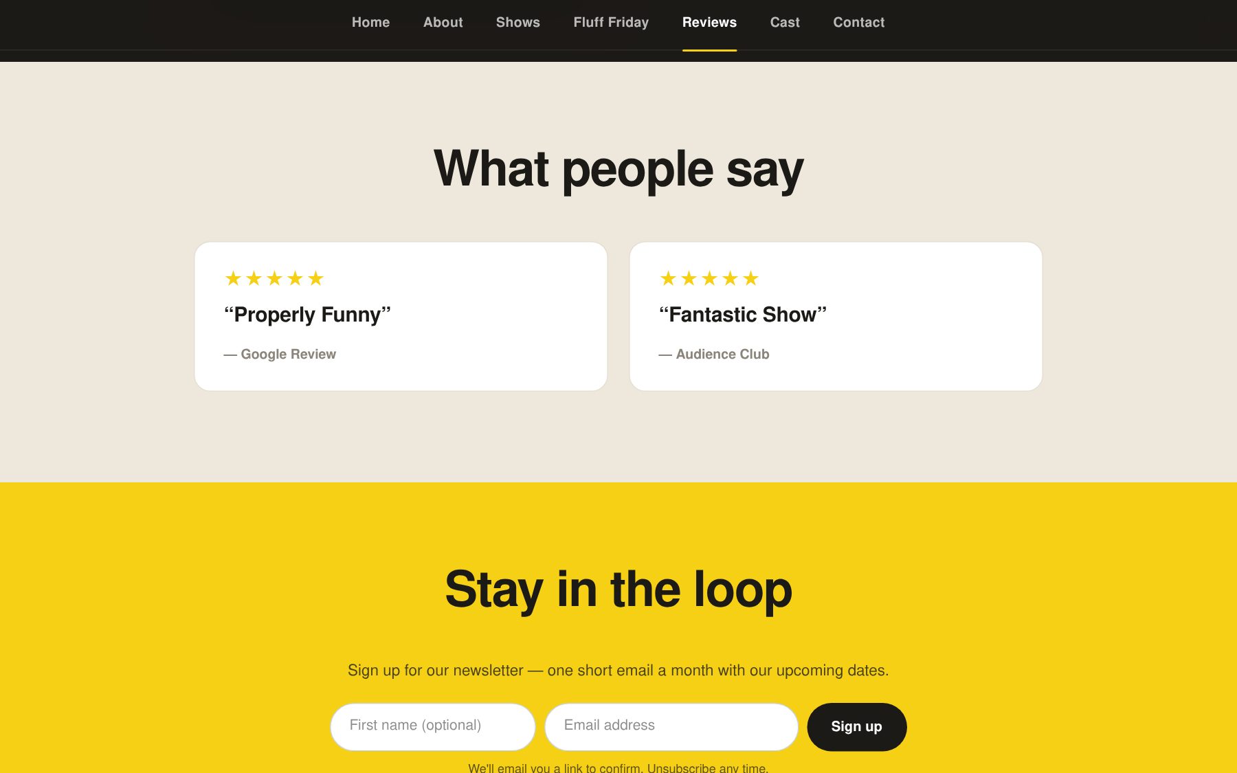 Screenshot: a team website on Backline